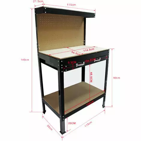 WILTEC Établi D’atelier 1150x550x1400mm Table Plan De Travail Paroi Perforée Étagère Tiroir De Rangement 4 WILTEC Établi D’atelier 1150x550x1400mm Table Plan De Travail Paroi Perforée Étagère Tiroir De Rangement – Image 2