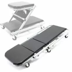 WILTEC Chariot De Visite Mécanicien 2-1 Siège Atelier Chaise Longue Travail 90x41,5x12,5cm 150 Kg Max.