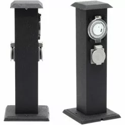 WILTEC Colonne D’énergie 2 Prises D’alimentation Extérieure Avec Minuterie Métal IP44 Jardin Outdoor