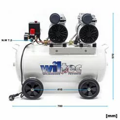 WILTEC Compresseur D’air Sans Huile Avec Réservoir De 50l 2CV, 220l/m Und 2x750W Silencieux Outil D’atelier -Wiltec Boutique 11742156 3