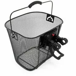 WILTEC Panier Pour Vélo 32,5x24x26,5cm Porte-bagage Avant Détachable Acier Noir Transport Sac Emplettes