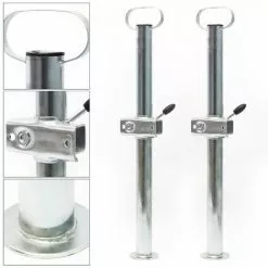 WILTEC 2x Béquille Support Avec Collier Calage Remorque 700mm ⌀48mm Pied Stabilisation Acier Galvanisé