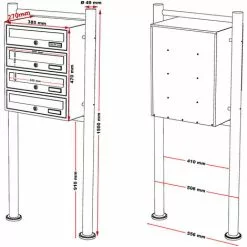 WILTEC Bloc 4 Boite Aux Lettres Pied De Support Acier Inoxydable 2 Clés Par Compartiment Système Superposé 9 WILTEC Bloc 4 Boite Aux Lettres Pied De Support Acier Inoxydable 2 Clés Par Compartiment Système Superposé -Wiltec Boutique 13602616 3