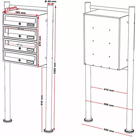 WILTEC Bloc 4 Boite Aux Lettres Pied De Support Acier Inoxydable 2 Clés Par Compartiment Système Superposé 5 WILTEC Bloc 4 Boite Aux Lettres Pied De Support Acier Inoxydable 2 Clés Par Compartiment Système Superposé – Image 3
