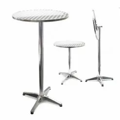 WILTEC Table Bistro Haute De Bar Aluminium Pliable Réglage En Hauteur 74/114cm Ø60cm Meuble Terrasse Salon