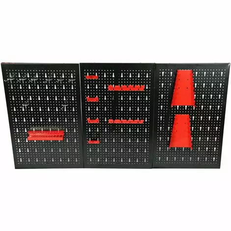 WILTEC Panneau Porte-outils 120x60cm 3 Paroie Perforée 17 Supports Crochets Rangement Suspension Perceuse 4 WILTEC Panneau Porte-outils 120x60cm 3 Paroie Perforée 17 Supports Crochets Rangement Suspension Perceuse – Image 2