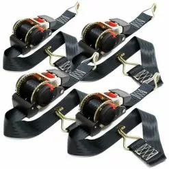 WILTEC Jeu 4 Sangles D’arrimage 750 DaN PES 3x50mm Traction Crochet En Forme S Avec Tendeur à Cliquet