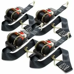 WILTEC Jeu 4 Sangles D’arrimage Automatique 750 DaN PES 1,8x50mm Traction Crochet Pointu Tendeur à Cliquet