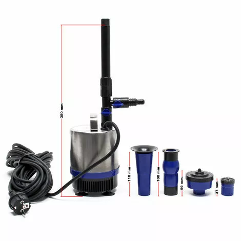 WILTEC Pompe De Fontaine En Acier Fin De 50 Watts 1750 L/h 3 Embouts Pour Différents Jets De Fontaine 6 WILTEC Pompe De Fontaine En Acier Fin De 50 Watts 1750 L/h 3 Embouts Pour Différents Jets De Fontaine – Image 4