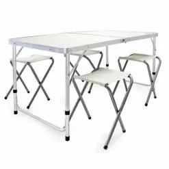 WILTEC Table De Camping Réglage Hauteur 4 Assises Aluminium Équipement Plein Air Pliable Randonnée Pêche