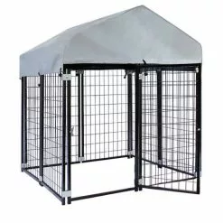 WILTEC Chenil Avec Toiture 121x121x137cm Enclos Extérieur Pour Chien Cage Niche Protection Solaire Outdoor
