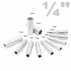 WILTEC Jeu De 12 Douilles Métriques ¼" à 6 Pans Clé à Douille 4-13mm En Acier Au Chrome-vanadium Kit Outils -Wiltec Boutique 22342598 3