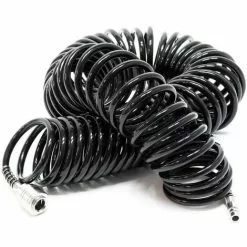 WILTEC Tuyau D'air Comprimé PU 15m 5x8mm En Spirale Avec Raccord Rapide Embout Mâle Et Protection Anti-plis