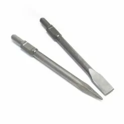 WILTEC Jeu Burin 1x Pointu 25x415mm Et 1x Plat 25x410mm Pour Marteau De Démolition Outil Atelier