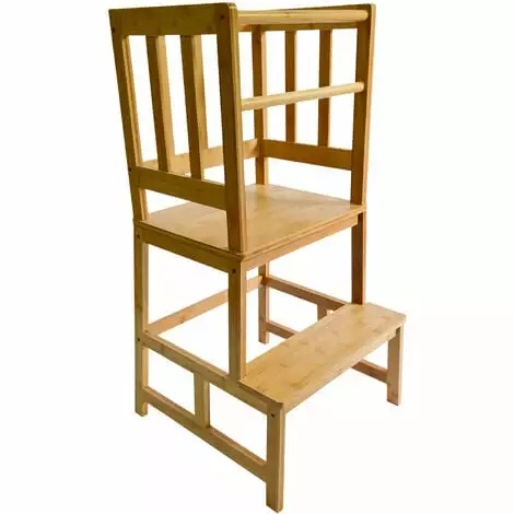 WILTEC Chaise D’enfant Tour D’apprentissage Bois 46x46x89cm Rampe & Barre Anti-chute Enfants 2 WILTEC Chaise D’enfant Tour D’apprentissage Bois 46x46x89cm Rampe & Barre Anti-chute Enfants