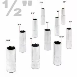 WILTEC Jeu De 11 Douilles Impériales 1/2" Clé à Douille 3/8" - 15/16" Acier Au Chrome-vanadium Kit Outils -Wiltec Boutique 26867518 3