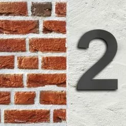 WILTEC Plaque Numéro Maison "2" Arial Anthracite 3D 20cm Acier Fin Résistant Intempéries Matériel Fixation -Wiltec Boutique 27196090 2