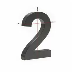 WILTEC Plaque Numéro Maison "2" Arial Anthracite 3D 20cm Acier Fin Résistant Intempéries Matériel Fixation -Wiltec Boutique 27196090 4