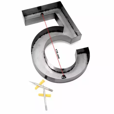 WILTEC Plaque Numéro Maison "5" Arial Anthracite 3D 20cm Acier Fin Résistant Intempéries Matériel Fixation 7 WILTEC Plaque Numéro Maison "5" Arial Anthracite 3D 20cm Acier Fin Résistant Intempéries Matériel Fixation – Image 5