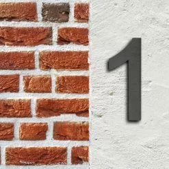 WILTEC Plaque Numéro Maison "1" Arial Anthracite 3D 20cm Acier Fin Résistant Intempéries Matériel Fixation -Wiltec Boutique 27196110 2