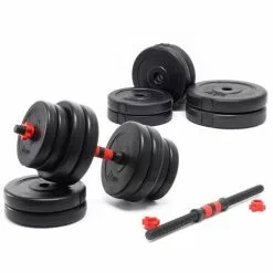 WILTEC Kit D’haltères Courts 30kg Coffret 16 Plaque Poids Ciment 2 Barres Haltères Moletées Loquet étoile