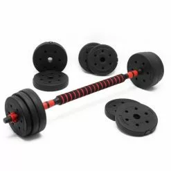 WILTEC Kit D’haltères Courts Longs 20kg Set 2en1 Avec 12 Plaques De Poids Barres Extension Fitness