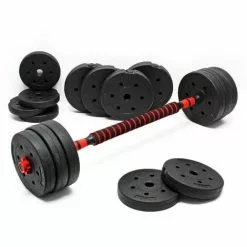 WILTEC Kit D’haltères Courts Longs 40kg Set 2en1 Avec 16 Plaques De Poids Barres Extension Fitness