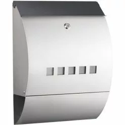 WILTEC Boîte Aux Lettres Avec Porte-journaux V32 Boîte Postale Murale Acier Inox Boîte Aux Lettres Argentée