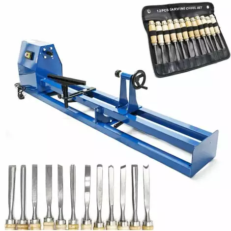 WILTEC Tour à Bois 400W Et Kit De Fers à Sculpter 12 Pcs. Avec Fer Plat & Gouge 3 WILTEC Tour à Bois 400W Et Kit De Fers à Sculpter 12 Pcs. Avec Fer Plat & Gouge
