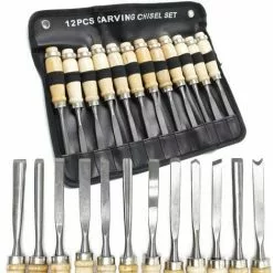 WILTEC Kit De Fers à Sculpter 12 Pcs. Pour Sculpture De Bois Avec Fer Plat & Gouge En Acier
