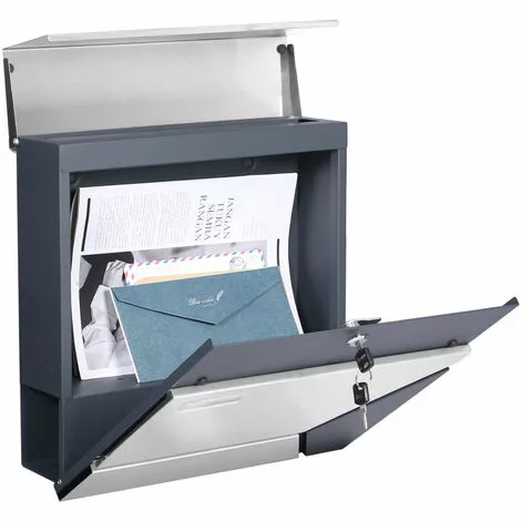 WILTEC Boîte Aux Lettres Avec Porte-journaux V42 Boîte Postale Murale Acier Inox Boîte Aux Lettres Gris Anthracite 4 WILTEC Boîte Aux Lettres Avec Porte-journaux V42 Boîte Postale Murale Acier Inox Boîte Aux Lettres Gris Anthracite – Image 2