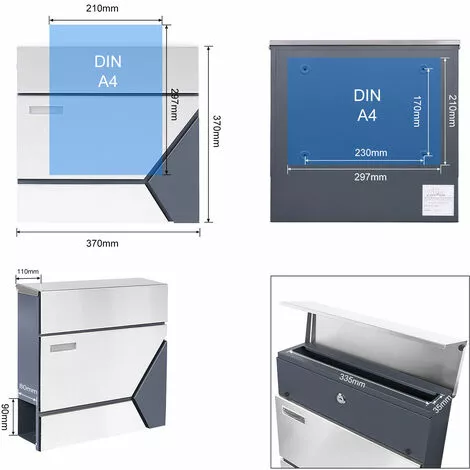 WILTEC Boîte Aux Lettres Avec Porte-journaux V42 Boîte Postale Murale Acier Inox Boîte Aux Lettres Gris Anthracite 7 WILTEC Boîte Aux Lettres Avec Porte-journaux V42 Boîte Postale Murale Acier Inox Boîte Aux Lettres Gris Anthracite – Image 5