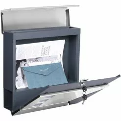 WILTEC Boîte Aux Lettres Avec Porte-journaux V46 Boîte Postale Murale Acier Inox Boîte Aux Lettres Gris Anthracite -Wiltec Boutique 45229482 2