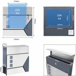 WILTEC Boîte Aux Lettres Avec Porte-journaux V46 Boîte Postale Murale Acier Inox Boîte Aux Lettres Gris Anthracite -Wiltec Boutique 45229482 5