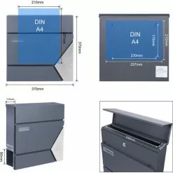 WILTEC Boîte Aux Lettres Avec Porte-journaux V44 Boîte Postale Murale Acier Inox Boîte Aux Lettres Gris Anthracite 11 WILTEC Boîte Aux Lettres Avec Porte-journaux V44 Boîte Postale Murale Acier Inox Boîte Aux Lettres Gris Anthracite -Wiltec Boutique 45229495 5