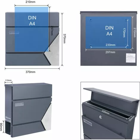 WILTEC Boîte Aux Lettres Avec Porte-journaux V44 Boîte Postale Murale Acier Inox Boîte Aux Lettres Gris Anthracite 7 WILTEC Boîte Aux Lettres Avec Porte-journaux V44 Boîte Postale Murale Acier Inox Boîte Aux Lettres Gris Anthracite – Image 5