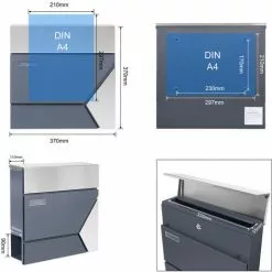 WILTEC Boîte Aux Lettres Avec Porte-journaux V45 Boîte Postale Murale Acier Inox Boîte Aux Lettres Gris Anthracite -Wiltec Boutique 45229519 5