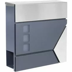 WILTEC Boîte Aux Lettres Avec Porte-journaux V47 Boîte Postale Murale Acier Inox Boîte Aux Lettres Gris Anthracite