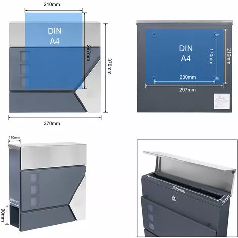 WILTEC Boîte Aux Lettres Avec Porte-journaux V47 Boîte Postale Murale Acier Inox Boîte Aux Lettres Gris Anthracite 7 WILTEC Boîte Aux Lettres Avec Porte-journaux V47 Boîte Postale Murale Acier Inox Boîte Aux Lettres Gris Anthracite – Image 5