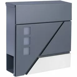 WILTEC Boîte Aux Lettres Avec Porte-journaux V39 Boîte Postale Murale Acier Inox Boîte Aux Lettres Gris Anthracite