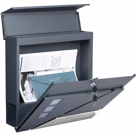 WILTEC Boîte Aux Lettres Avec Porte-journaux V39 Boîte Postale Murale Acier Inox Boîte Aux Lettres Gris Anthracite 4 WILTEC Boîte Aux Lettres Avec Porte-journaux V39 Boîte Postale Murale Acier Inox Boîte Aux Lettres Gris Anthracite – Image 2