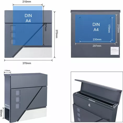 WILTEC Boîte Aux Lettres Avec Porte-journaux V39 Boîte Postale Murale Acier Inox Boîte Aux Lettres Gris Anthracite 7 WILTEC Boîte Aux Lettres Avec Porte-journaux V39 Boîte Postale Murale Acier Inox Boîte Aux Lettres Gris Anthracite – Image 5