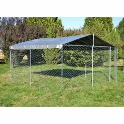 WILTEC Chenil Avec Toit 4×4×1,83m, Porte Verrouillable, Enclos Pour Animaux Avec Toit Résistant Aux Rayons UV Et à L’eau