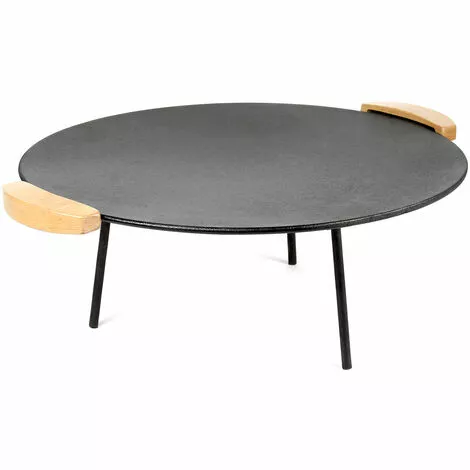 WILTEC Dutch Oven Plaque Gril De Barbecue Ronde Fonte Ø44cm Poignée Bois Jeu 2 Pieds 20cm+32cm Plancha 4 WILTEC Dutch Oven Plaque Gril De Barbecue Ronde Fonte Ø44cm Poignée Bois Jeu 2 Pieds 20cm+32cm Plancha – Image 2