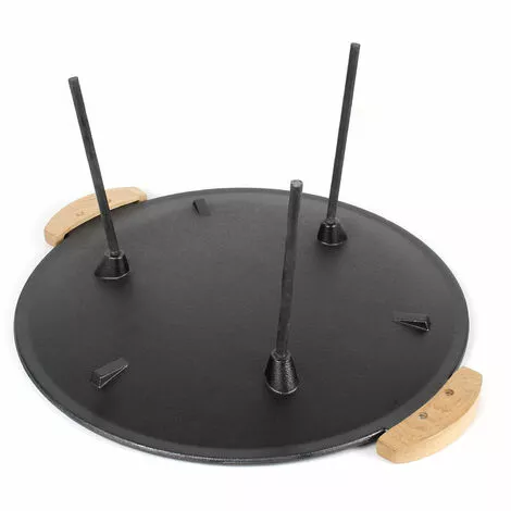 WILTEC Dutch Oven Plaque Gril De Barbecue Ronde Fonte Ø44cm Poignée Bois Jeu 2 Pieds 20cm+32cm Plancha 7 WILTEC Dutch Oven Plaque Gril De Barbecue Ronde Fonte Ø44cm Poignée Bois Jeu 2 Pieds 20cm+32cm Plancha – Image 5