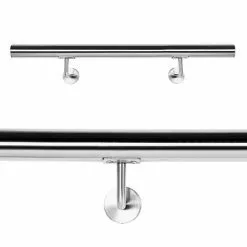 WILTEC Kit Main Courante Rambarde Support Mural 70 Cm Dispositif De Fixation Escaliers Acier Affiné V2A