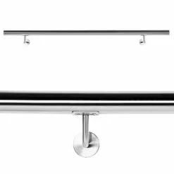 WILTEC Kit Main Courante Rambarde Support Mural 140 Cm Dispositif De Fixation Escaliers Acier Affiné V2A