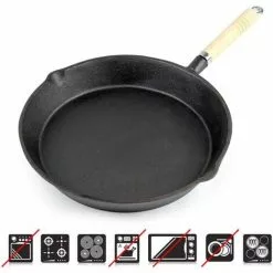 WILTEC Poêle à Frire En Fonte Ø30cm Poêle De Feu Avec Poignée En Bois Et Bec Verseur, Poêle Barbecue -Wiltec Boutique 46520127 3