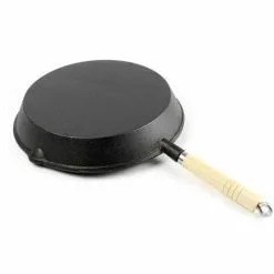 WILTEC Poêle à Frire En Fonte Ø30cm Poêle De Feu Avec Poignée En Bois Et Bec Verseur, Poêle Barbecue -Wiltec Boutique 46520127 4