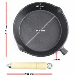 WILTEC Poêle à Frire En Fonte Ø30cm Poêle De Feu Avec Poignée En Bois Et Bec Verseur, Poêle Barbecue -Wiltec Boutique 46520127 5